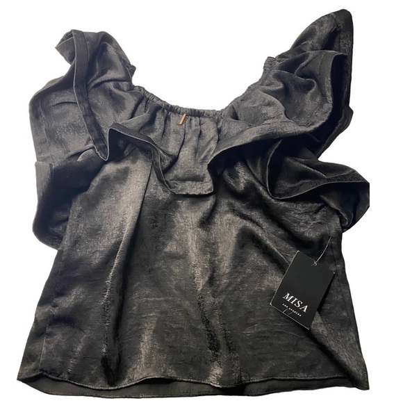NWT MISA LOS ANGELES BLACK RUFFLE BLOUSE WITH FLUTTER SLEEVE DETAIL - Picture 9 of 10